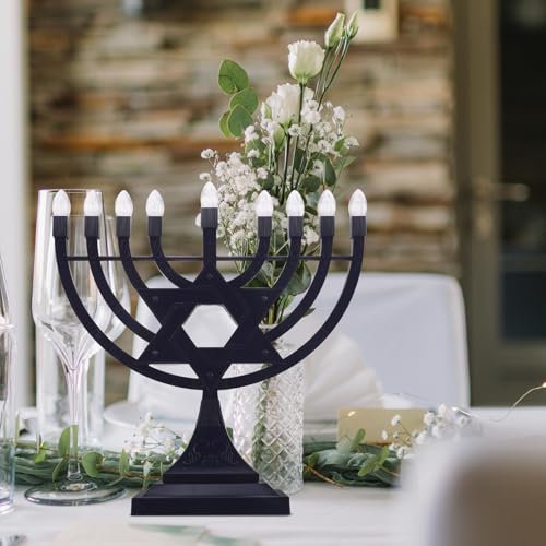 Menorá eléctrica de Janucá candelabro recargable USB de 9 brazos LED azul 7