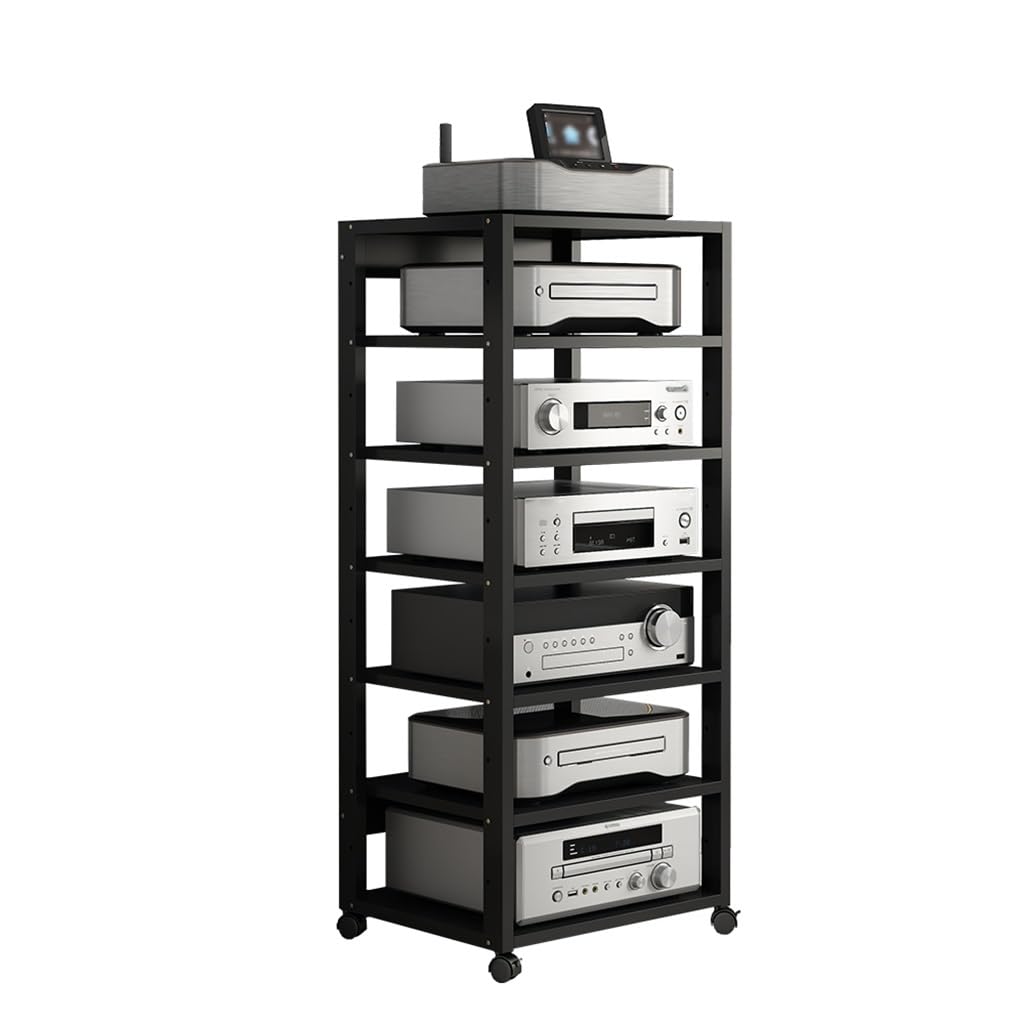 Meuble Chaine HiFi Rack Audio 7 Couches avec Roulettes Silencieuses - Composants Audio Vidéo Noir