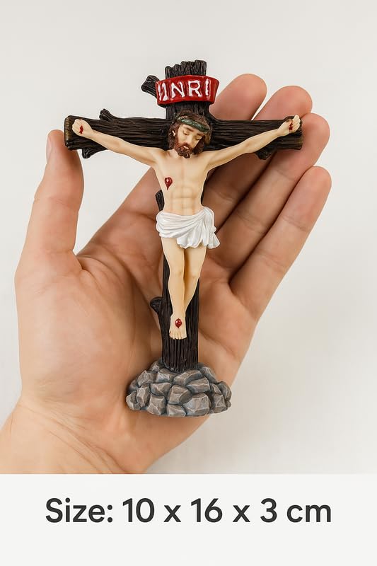 Image of UNIq INRI Jesus Statue Crucifix | Christmas Prayer & Xmas Dcor Showpiece | Spiritual God Idol for Car Dashboard, Home Church & Office Desk | Vastu Positive Energy Gift Item