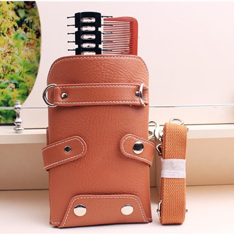 Borsa Parrucchiere Borsa porta forbici for capelli in pelle PU con 6 tasche, grande spazio, for salone da barbiere, pettine for, custodia cintura, strumento for parrucchiere(Brown)