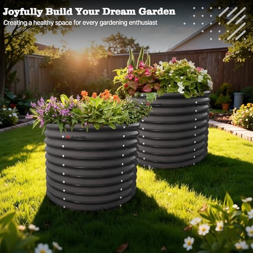Jardineras elevadas galvanizadas ANLEOLIFE de 30 pulgadas para plantas flores exteriores redondas 3