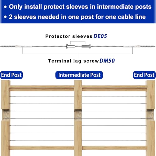 Image of Steel DN Mate 100 Pack Stainless Steel Protector Sleeves for 1 /8 inch 5 /32 inch or 3 /16 inch Cable Railing, Cable Protector Sleeves for Cable Railing System,T316 Cable Railing Hardware with a Drill Bit, DK201