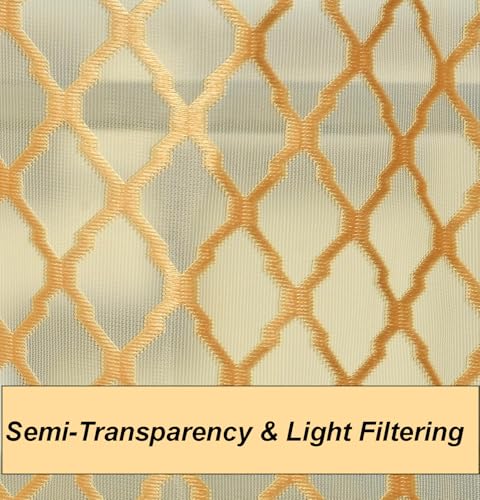 Image of IVAZA Heavy Premium Polyester Beautiful Moroccan Trellis Design Transparent Net Curtains | Modern Parde for Living Room Bedroom | Home Office Screens Door- 7 Feet (Pack of 1) Gold