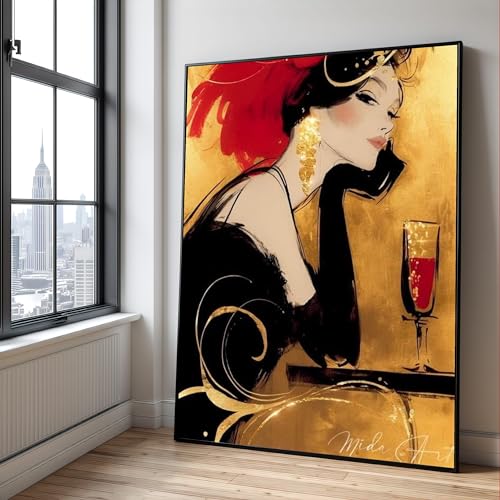 Sublimer un mur vide grâce à l'affiche sur toile femme au chapeau rouge de 70x100cm