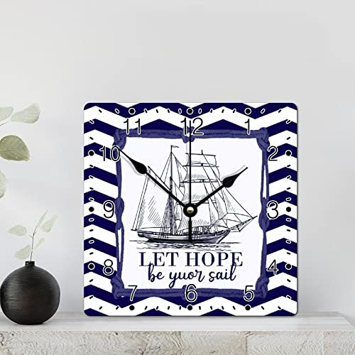 Godblessign Boat Lighthouse Wall Clock Beach Square Clocks Summer 10 Inch Large Wall Clocks Battery Operated Silent Non-Ticking Vintage Cabin Wall Home Decor Living Room Bedroom Office Decor #TOP1