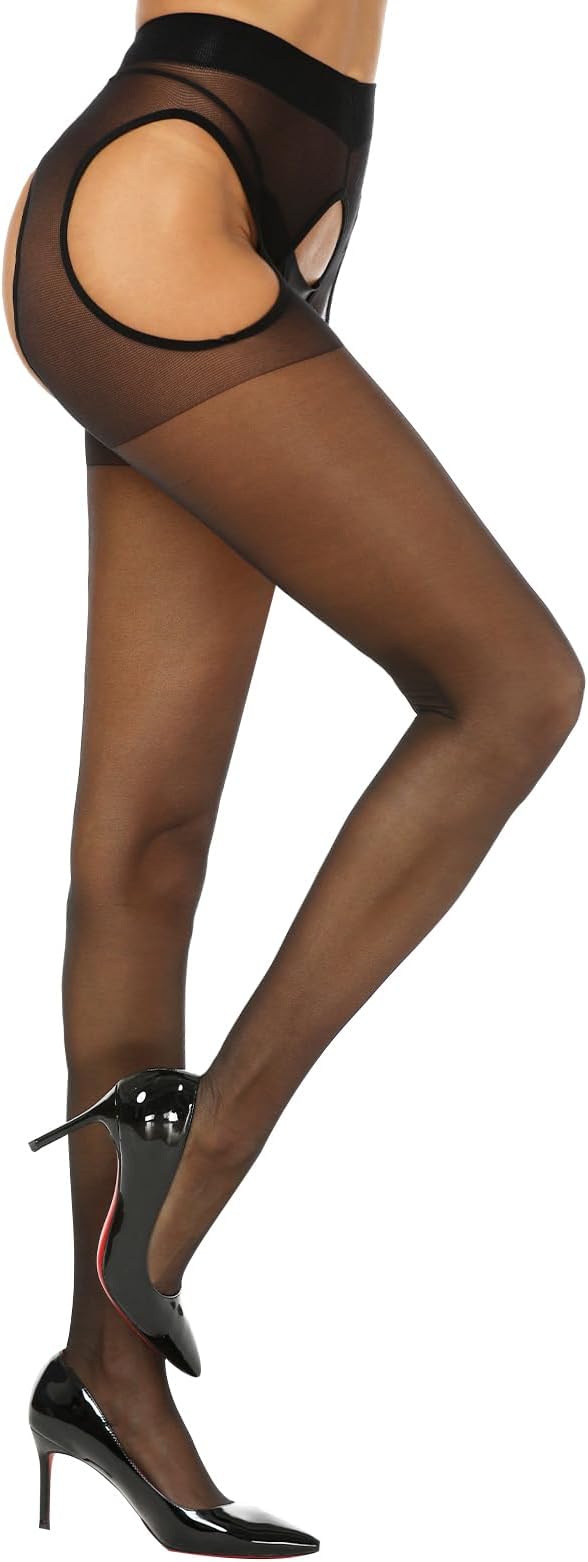 Suspender Tights for Women Sheer Garter Pantyhose Control Top Thigh High Stockings