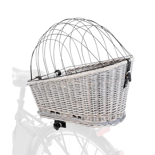 TRIXIE Fahrradkorb Weide für Hunde bis 8 kg 35 × 49 × 55 cm - gewebter Hundefahrradkorb für den Gepäckträger - mit Schutzgitter und weichem Kissen, 13114