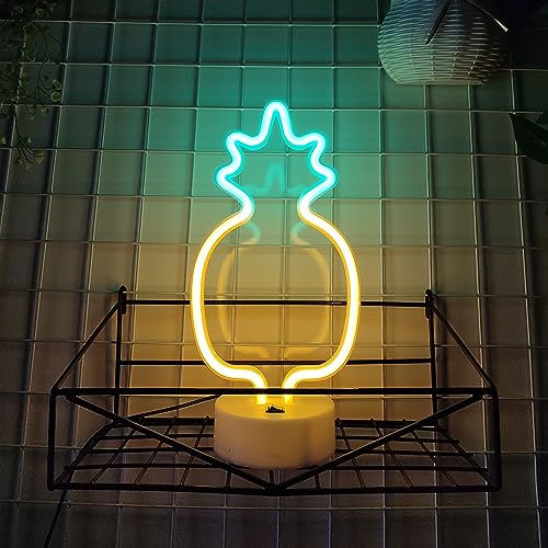 Image of JYWJ Neon Signs with Holder Base,USB or 3-AA Battery Powered Neon Light,LED Table Decoration,Bedroom Wall Decoration,Birthday Gift,Wedding Supplies Business Gift(Pineapple)