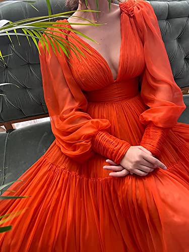 Long Puffy Sleeve Prom Dress V Neck Empire Waist Ball Gown Tulle Formal Evening Gowns for Women Formal4