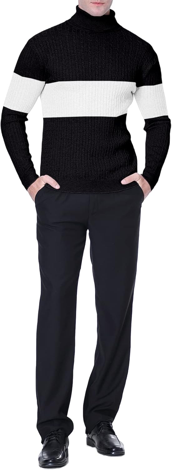 QZH.DUAO Men's Casual Slim Fit Turtleneck Pullover Sweaters Tops with Twist Patterned - Image 6