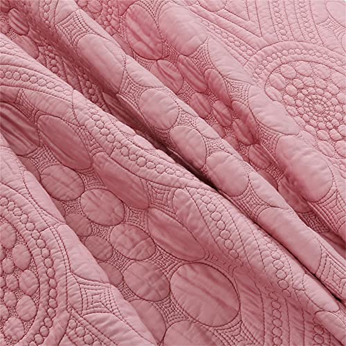 Abreeze Pink Quilt Set Bedspreads Coverlets Floral Medallion Pattern Luxury Comforter Sets Queen Size Cotton Quilt Set Damask Embroidery 3-Piece #TOP2