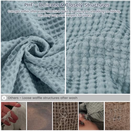 Image of PHF 100 Cotton Waffle Big Family Oversized Blanket, 120 inch X 120 inch, Dusty Blue | Pre-washed Natural Soft Cozy Lightweight Breathable, Textured Decorative Layer for Bed Guest Room, Machine Washable, Giftable