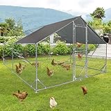 Metal Chicken Coop Run with Roof Cover, 9.8'x6.5'x6.5' Large Walk-in Poultry Enclosure for 6-10 Chickens, Ducks, Rabbits (XL)
