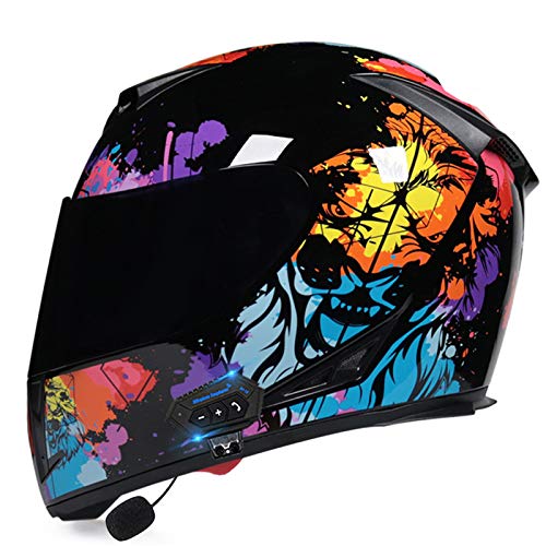 ZLYJ Casco De Motocicleta Bluetooth ECER 22-05 Casco Abatible con Doble Visera Antivaho HD Doble Espejo Cerrado Reducción De Ruido Duro Cálido D,L(57-58cm)