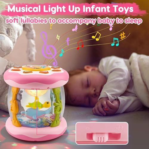 Baby Musical Light Up Toys 12+ Months Ocean Projector Rotating Tummy Time Infant 12+ Months Learning Crawling Pink Toys Babies 12-18 Month Boys Girls 1 2 3 Year Old Birthday Baby Gifts 4