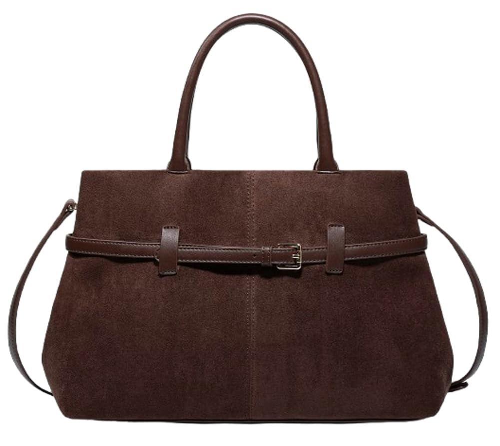 Brown Women's Slouchy Suede Tote Handbag Winter Fall Adjustable Strap
