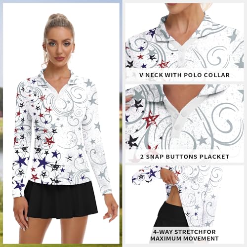 Image of Soneven Womens Golf Shirts Moisture Wicking V Neck Long Sleeve Polo Shirts Collared Tops