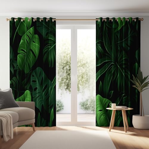 117 An x 229 Al cm (2Paneles) Blackout Cortinas de Dormitorio, Hojas Profundas Artísticas Un Verde Intenso Decorativas Cortinas Opacas Estampadas - Térmico para Ventanas Sala de Estar Verde Oscuro
