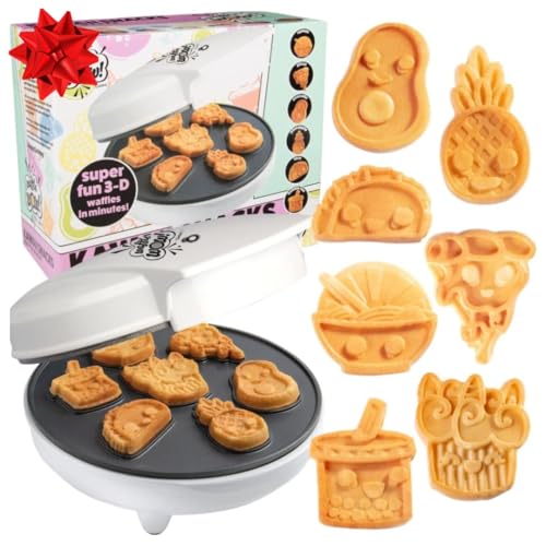 Image of Fun Food Friends Mini Waffle Maker- 7 Different Kawaii Style Design Pan Cakes Feat. Avocado Pizza Ramen Taco & More- Cool Electric Nonstick Waffler Iron, Morning Breakfast w Recipes - Kids Xmas Gift