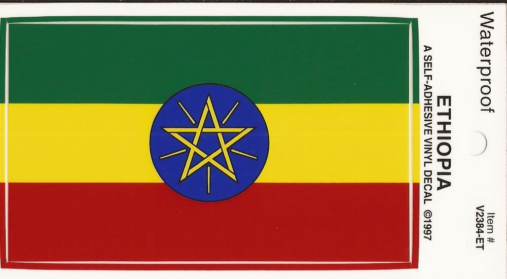 Pack of 25 Full Size Ethiopia Flag Vinyl Decal Stickers 2 3/8" x 4