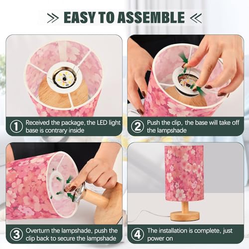 Lámpara de mesa LED rosa con pantalla para dormitorio miniatura 4