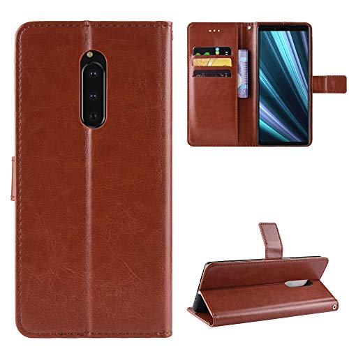 QiongNi Case for Sony Xperia 1 Case Cover,Flip Leather Wallet Cover Case for Sony Xperia 1 8110 J8170 J9110 J9150 PF13 802SO SO-03L SOV40 / Xperia XZ4 Case Brown
