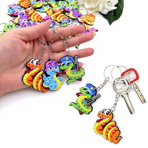 JZK 30 x Cartoon Schlange Schlüsselanhänger Schlüsselanhänger für Geburtstagsfeier Gefälligkeiten, Goody Bags, Kindergarten Klassenzimmer Preise, Lucky Dip Preise für Jungen, Partytütenfüller