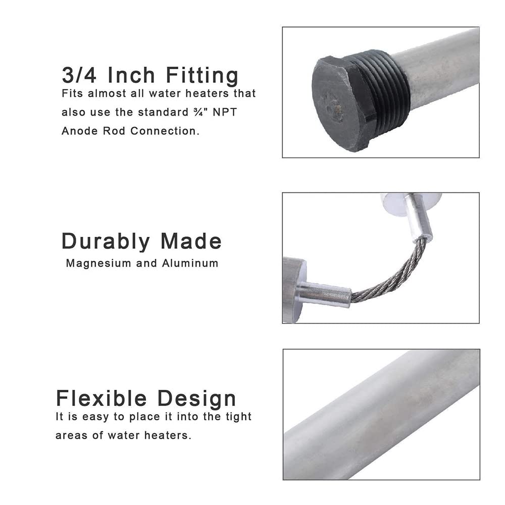 Herold Varilla de áNodo de Magnesio Flexible para Calentador de Agua RV Rosca 3/4 NPT de Hexagonal Varilla de áNodo de Magnesio para Calentador de Agua