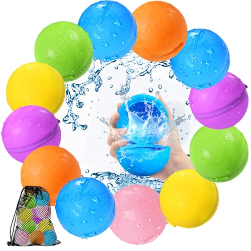 12Pcs Reusable Water Balloons, Pool Beach water Toys for Boys and Girls, Outdoor Summer Toys for Kids Ages 3-12