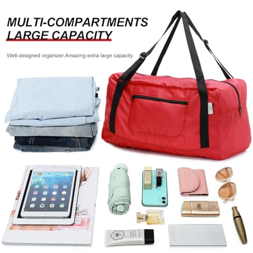 Image of HOLYLUCK Foldable Travel Duffel Bag for Women & Men Luggage Great for Gym (Red)