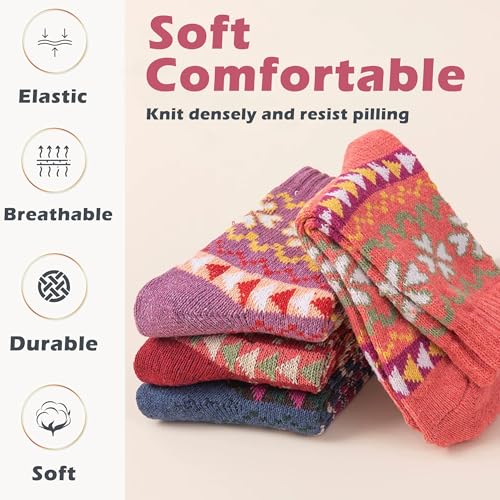 Image of ICEIVY Womens Socks 5 Pairs Wool Warm Cotton Thick Vintage Casual Winter Cabin Crew Fuzzy Socks Gifts For Women