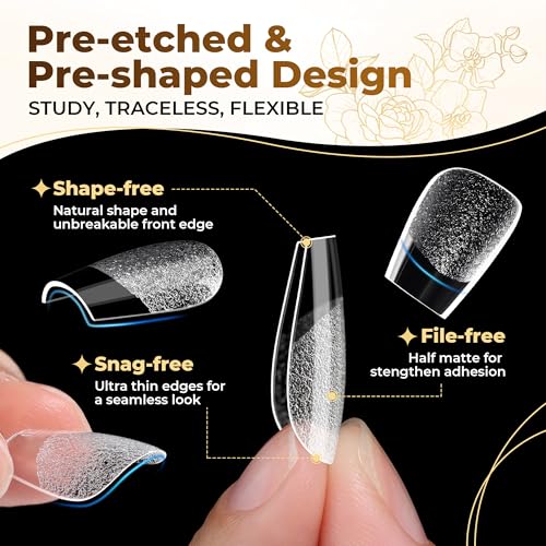 Image of UNA GELLA Extra Short Coffin Nails Tips: 504pcs Pre-etched XS Short Nails, 12 Sizes Clear Coffin Press on Nails Full Cover Gel Tips Acrylic False Fake Nails Extension DIY Salon