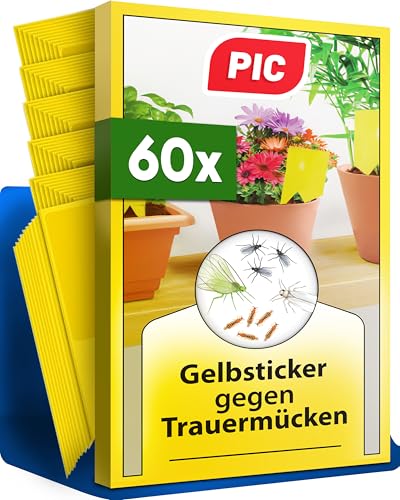 PIC Gelbsticker Trauermücken - 60x Gelbtafeln gegen Trauermücken, Effektiv Gelbfalle gegen kleine fliegen in...