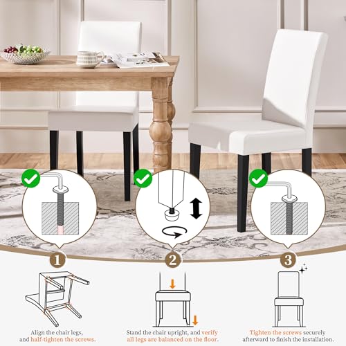 Image of Yaheetech Dining Chairs Set of 2 Faux Leather Modern Dining Room Chairs with Rubberwood Legs and Padded Seat for Kitchen /Living Room /Restaurant, White