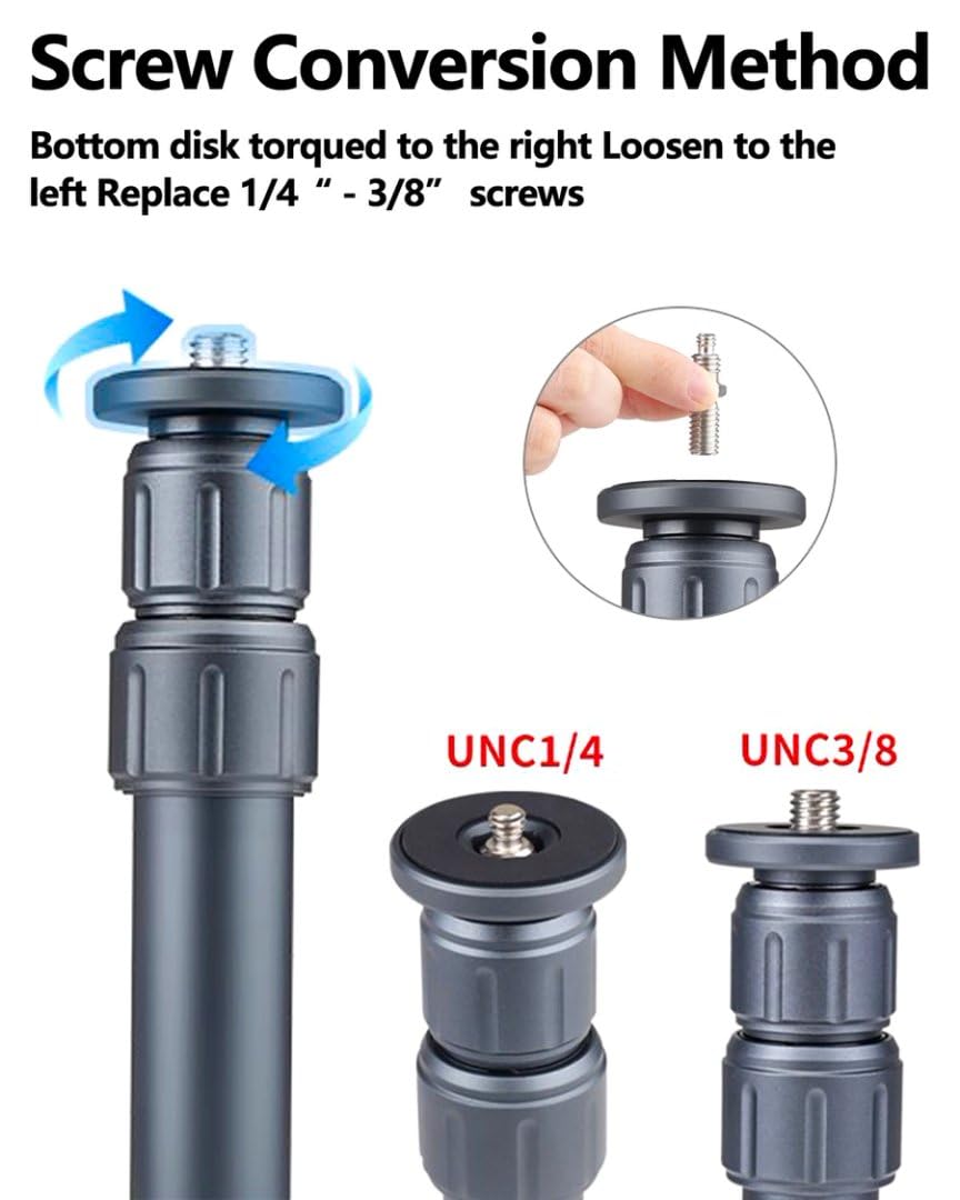 Rallonge de Trépied en Aluminium, Base Commutable 1/4" et 3/8", Longueur Maximale 46,5 cm, Capacité de Charge 3 kg