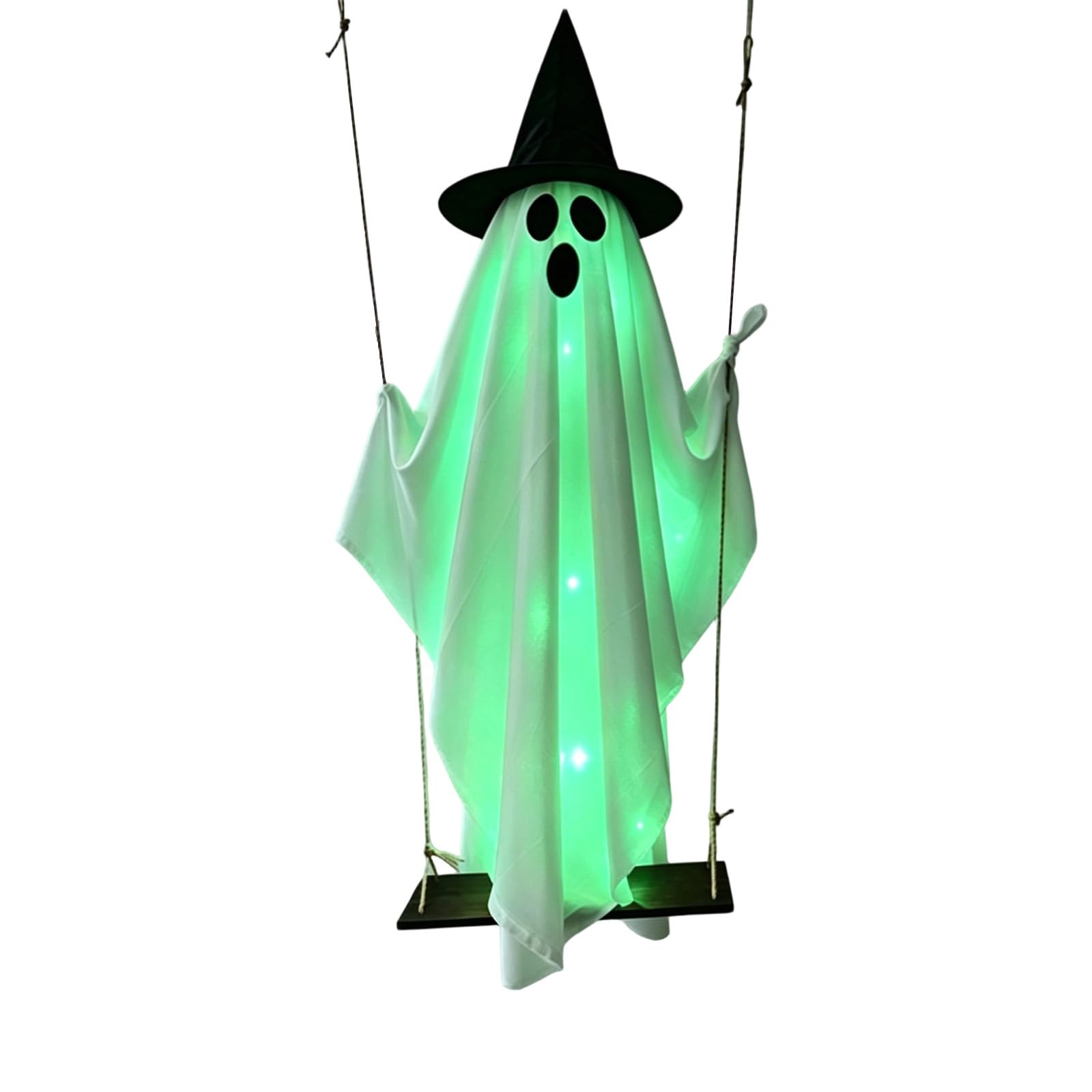 FANGZESHI Witch Hat Swing Decor with Light Up Figure and Seat for Eerie Party and Front Porch Display Accent and Entry Styling Hanging Figure Entry Decoration Seasonal Piece Hat Detail Wood Seat