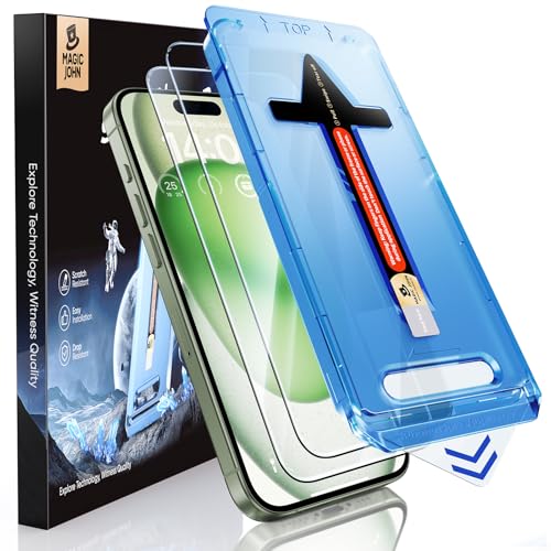 MAGIC JOHN 2 Pack for iPhone 15 Plus 6.7 inch Tempered Glass Screen Protector, Auto Dust-Elimination...