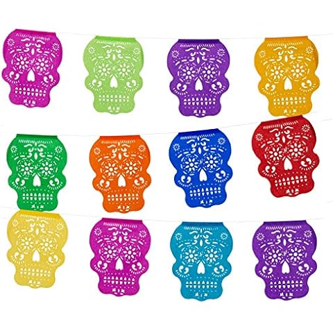 Paper Full of Wishes 2pk Day of The Dead Tissue Papel Picado Set I Cabezita Calavera I Skull Shaped Papel Picado Banners I 12 Tissue Panels Each Banner I Each Banner Over 12ft Hanging Cover