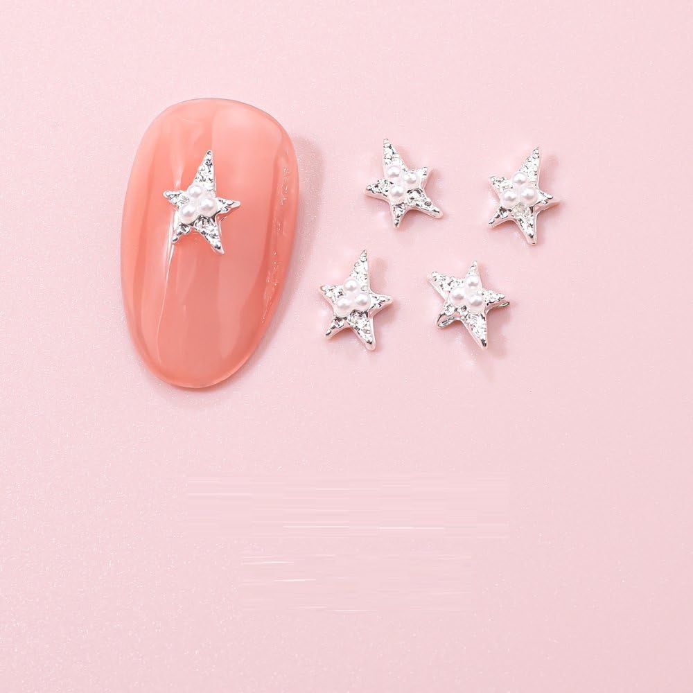qbodp 30 Pcs Nail Decoration Fashion Nail Art Decoration Pearl Star Decoration for Nail, Nail Supplies Nail Art Decoration Accessories,Silver