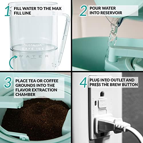 Image of Nostalgia CLIT3PLSAQ Classic Retro 3-Quart Iced Tea & Coffee Brewing System With Double-Insulated Pitcher, Auto Shut-Off, Perfect For Cold Lattes, Lemonade Flavored Water,Includes Reusable Filter,Aqua