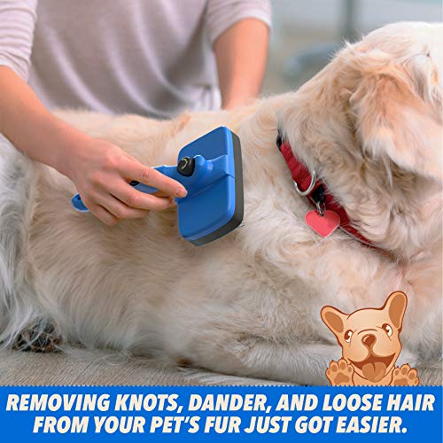 Ruff 'N Ruffus Self-Cleaning Slicker Brush With NO- Pain Bristles Upgraded Gel Handle Gently Removes Loose Undercoat & Tangled Hair For Cats & Dogs Reduces Shedding by 95% + Pet Nail Clipper & Comb