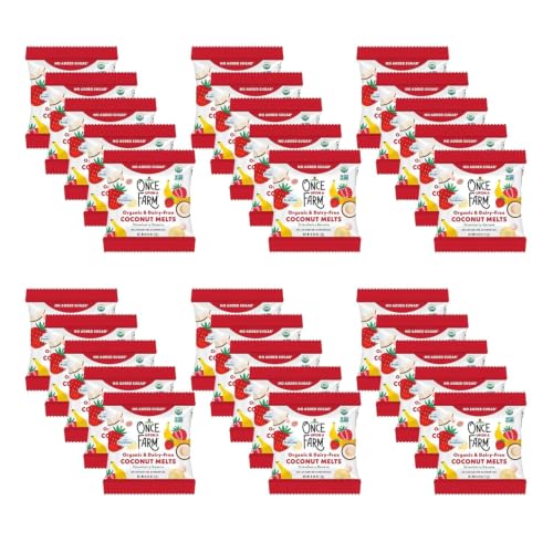 Image of Once Upon a Farm Organic Coconut Melts, Strawberry, 30 Ct, Dairy Free | Once Upon A Farm Organic Coconut Melts with Probiotics, Strawberry Banana, Dairy Free, Non GMO, .25 oz, 30ct