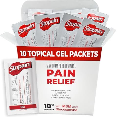 Stopain Pain Relief Clinical Gel Packets, 10 Pack, USA Made, Max Strength Fast Acting with MSM, Glucosamine, Menthol for Arthritis, Lower Back Sciatica, Knee, Neck HSA FSA Topical Analgesic Products Cover