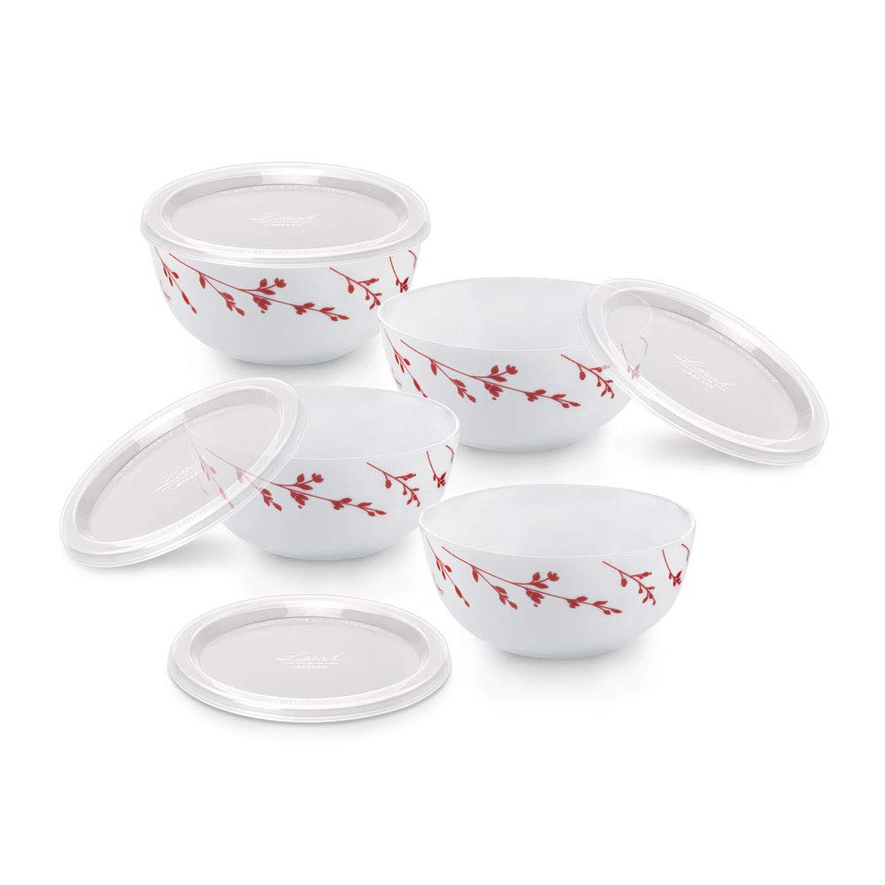 Borosil Larah Moon Series Glass Vintage Bowls with Lid (White) Set of