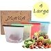 Reusable Silicone Food Storage Bag,DiHua Ziplock Bags,4 Large Srasher Bags,Food Grade,Versatile Preservation Bag Container for Vegetable,Meat,Fruit,No More Plastic