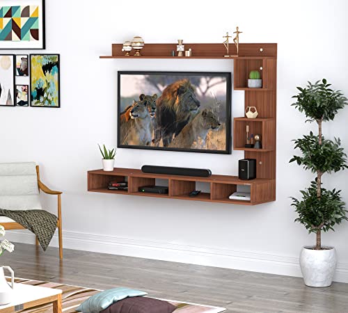 Image of Anikaa Irina Engineered Wood Wall Mount TV Unit /TV Stand /TV Cabinet /TV Entertainment Unit /Set Top Box Stand (Walnut) (Ideal for 43 Inch)(D.I.Y)