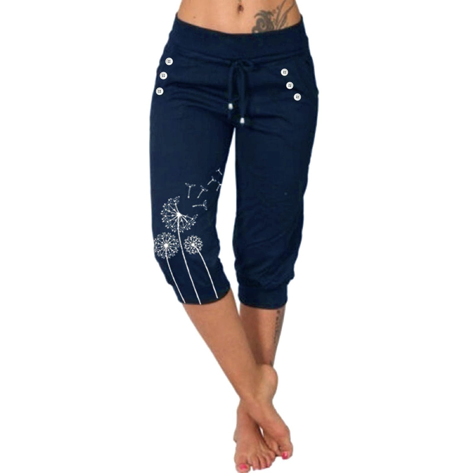 BUKKNYE Cotton Capri Yoga Pants for Women Capri Pants for Women Lightweight Casual Joggers Sweatpants Plus Size Low Waisted Loose Fit Drawstring Athletic Yoga Lounge Workout Trousers