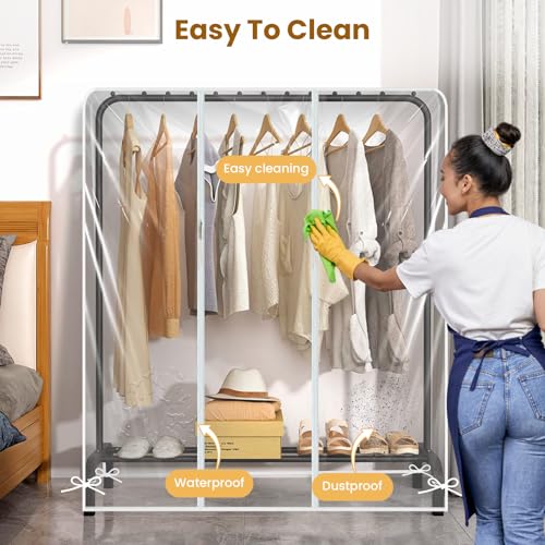 ZWMYF 3.6ft Garment Clothes Dustproof Clothes Rail Cover,Clothes Garment Rail Waterproof Clothes Protective Covers With Zipped Cover Clear Protective Zip Over Cover for Garment Hanging Coat Racks - Image 4