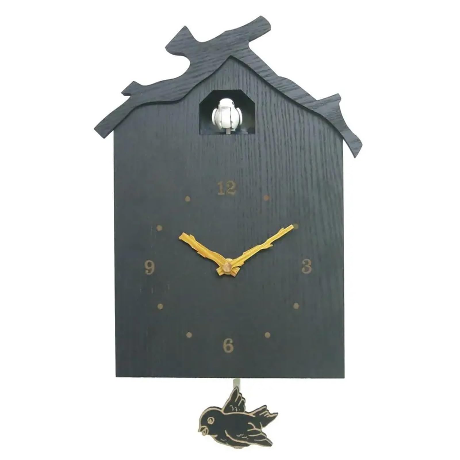 SNGUOQ Black Wooden Cuckoo Clock Living Room Swing Wall Bird Alarm Modern Home For Bedroom Office