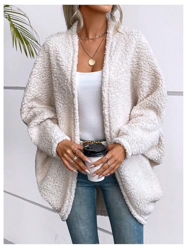 Image of SOLY HUX Cardigan Sweaters for Women Fleece Fuzzy Open Front Long Sleeve Cardigan Pure Apricot Medium